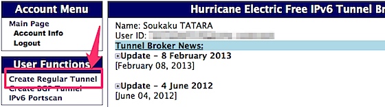 Create Regular Tunnel をクリックする