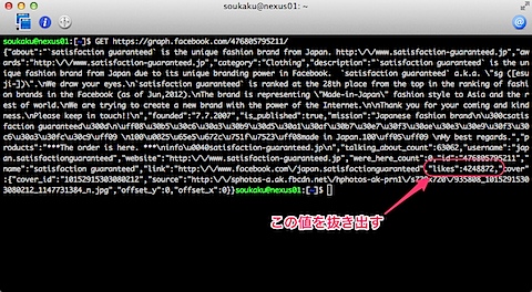 コマンドラインで ”GET https://graph.facebook.com/xxxxxx/” を実行