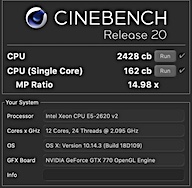 Cinebench : E5-2620 v2 ×2の結果