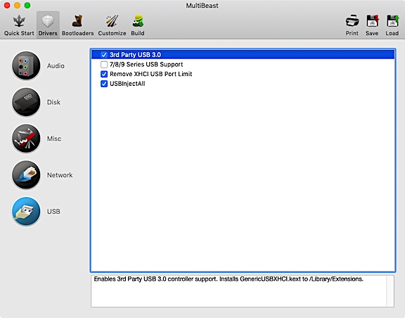 multibeastでGenericUSBXHCI.ketxなどのインストールを指定