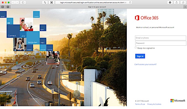 偽装されたOffice365ログインページ