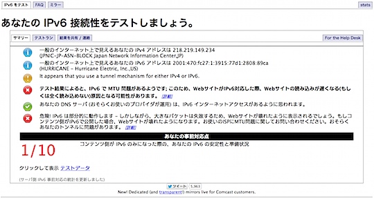 test-ipv6.jp へのアクセス結果